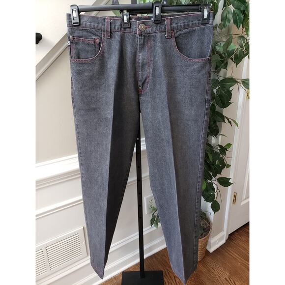 Stacy Adams Jeans Men's 38 Black Denim Embroidered Pockets Slim Fit Straight Leg - Picture 2 of 15